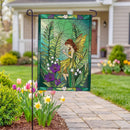 Stained Glass Garden Fairy Burlap Flag Garden