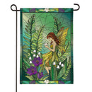 Stained Glass Garden Fairy Burlap Flag Garden
