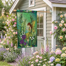 Stained Glass Garden Fairy Burlap Flag House