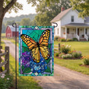 Stained Glass Butterfly Burlap Flag Garden
