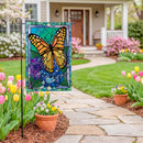 Stained Glass Butterfly Burlap Flag Garden