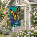 Stained Glass Butterfly Burlap Flag House