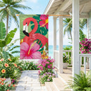 Tropical Flamingo Burlap Flag House