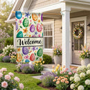 Colorful Egg Welcome Burlap Flag House