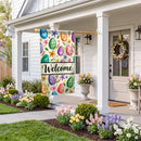 Colorful Egg Welcome Burlap Flag House