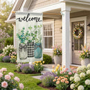 Welcome Farmhouse Jar Trio Burlap Flag House