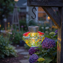 Cottage Garden Bird Feeder, ArtGlass Hummingbird Feeder, Solar, Aqua Confetti