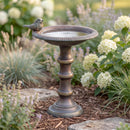 Cottage Garden Birdbath, Resin Bronze Bird Accent Pedestal 22" H