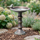 Cottage Garden Birdbath, Resin Bronze Bird Accent Pedestal 22" H