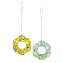 Cottage Garden Bird Feeder, ArtGlass Aqua & Yellow Confetti, 2 Asst., 8"D