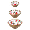 VivaStyle Poinsettia Bliss Bowl, Wood Bowl Set, Set of 3