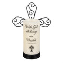 Simple Blessings LED Candle with Flickering Flame and Cross Metal Holder, With God All Things, 9.5"H