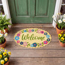 Hop Into Spring Floral Welcome Scallop Shaped Coir Mat