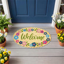 Hop Into Spring Floral Welcome Scallop Shaped Coir Mat