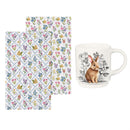 Hop Into Spring Drinkware Gift Set Ceramic Stamped Cup with Quick Dry Kitchen Towel, Bunny, Gift Box