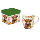 Hillside Pasture Coffee Cup Ceramic Cup O' Java, Floral Highland Cow, 17oz, Gift Box