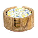 Seaside Retreat Songbird Citrus Round Coasters w/ Caddy, Set of 4