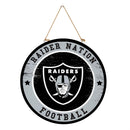 Las Vegas Raiders Round Door Décor with Hanging Rope, 18x18