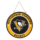 Pittsburgh Penguins Round Door Décor with Hanging Rope, 18x18