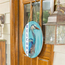 Seaside Retreat Wood Round Door Decor, "Welcome" Heron, 18"