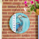 Seaside Retreat Wood Round Door Decor, "Welcome" Heron, 18"