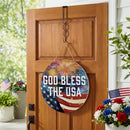 Red White and Bloom Wood Round Door Decor, "God Bless The USA", 18"