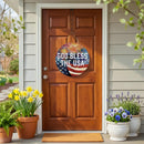 Red White and Bloom Wood Round Door Decor, "God Bless The USA", 18"