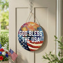 Red White and Bloom Wood Round Door Decor, "God Bless The USA", 18"
