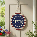 Red White & Bloom Wood Round Door Decor, 1776, 18"