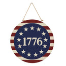 Red White & Bloom Wood Round Door Decor, 1776, 18"