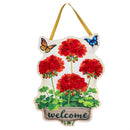 Welcome Red Geranium Check Door Decor