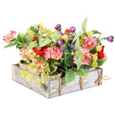 Cottage Garden Faux Floral Table Decor, 9", Wooden Crate