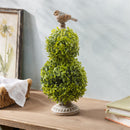 Cottage Garden Faux Floral Table Decor, Faux Boxwood Double Orb Topiary, 15"