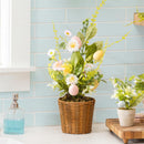 Hop Into Spring Faux Floral Table Decor, Easter Egg Artificial in Rattan Pot, 24"