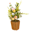 Hop Into Spring Faux Floral Table Decor, Easter Egg Artificial in Rattan Pot, 24"