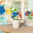 Red, White, & Bloom Faux Floral Table Decor Artificial with Butterflies, 7.25"H, In Wood Tray