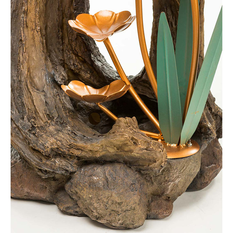 Evergreen Fountains,Realistic Indoor/Outdoor Woodland Stump Fountain with Metal Lily Pads,16x11.75x26 Inches