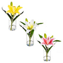 Memorial Faux Floral Table Decor, Lily in Glass Vase, Asst of 3