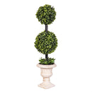 Hop Into Spring Faux Floral Table Decor, Double Boxwood Topiary in Cement Pot, 24.5"
