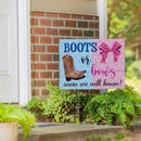 This Calls For Cake Yard Sign with H-Stake, "Boots Or Bows? We Will Soon Know!", 24"x18"