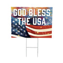 Red White & Bloom Yard Sign with H-Stake, "God Bless The USA", 24"x18"