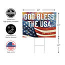 Red White & Bloom Yard Sign with H-Stake, "God Bless The USA", 24"x18"