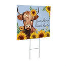 Harvest Blossom Highland Cow and Sunflowers Yard Sign, 24"x18"