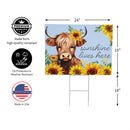Harvest Blossom Highland Cow and Sunflowers Yard Sign, 24"x18"
