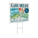Blue Coastal Yard Sign, "Lake Rules", 24"x18"