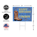 This Calls For Cake Yard Sign with H-Stake, "Happy Birthday to our little Cowboy", 24"x18"
