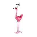 Tropical Oasis Garden Statue, Metal Flamingo Garden Statue with Black Stripe Umbrella, 25"H