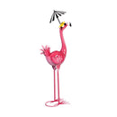 Tropical Oasis Garden Statue, Metal Flamingo Garden Statue with Black Stripe Umbrella, 25"H