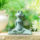 Pollinator Garden Statue, Metal Distressed Yoga Frog Statue, 10"H