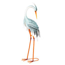 Seaside Retreat Garden Statue, Metal Aqua Blue Heron Statue, Looking Down, 35"H